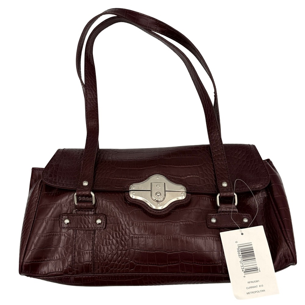Villager Bag Shoulder Handbag Womens Croc Embossed Currant Burgundy Faux Leather